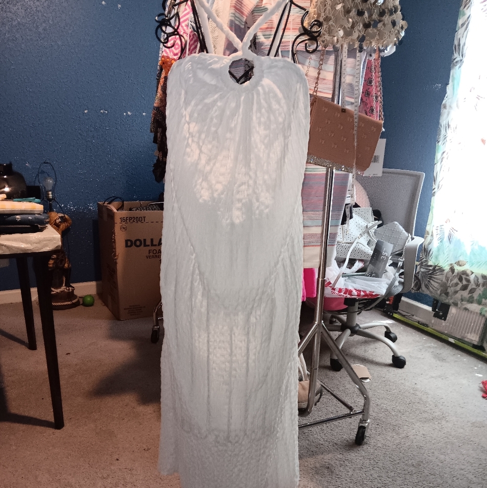 NWT ZARA Sz S Elegant White Cotton Gauze Halter Dress